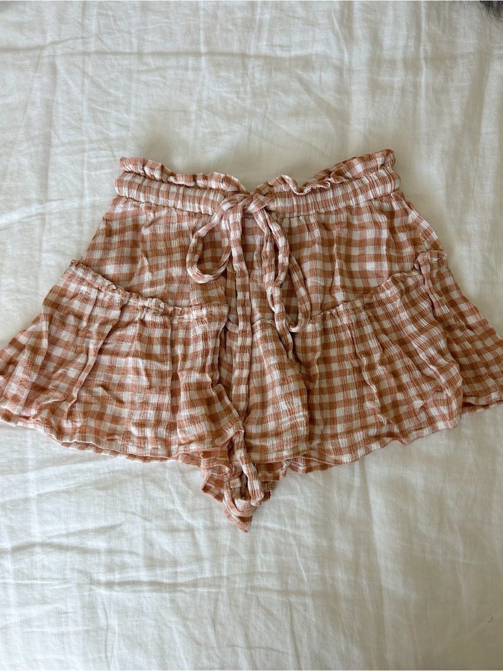 Olivaceous orange white gingham skort